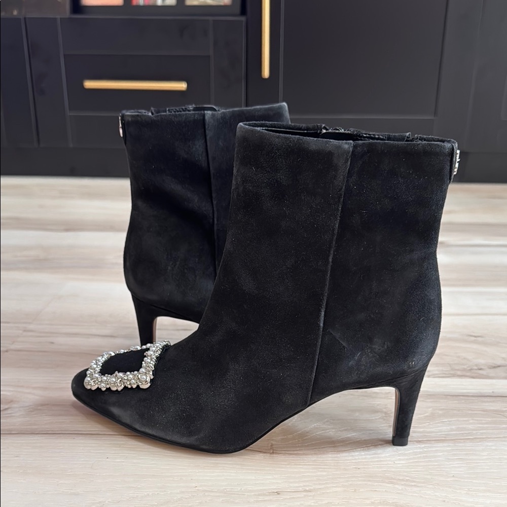 Sam Edelman Ulissa Luster Crystal Buckle Ankle Booties Women’s 6.5 Black Suede